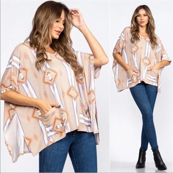 Boho Aztec Print Kimono Top | Buttery Soft Oversized Fall Tunic - Picture 3 of 3